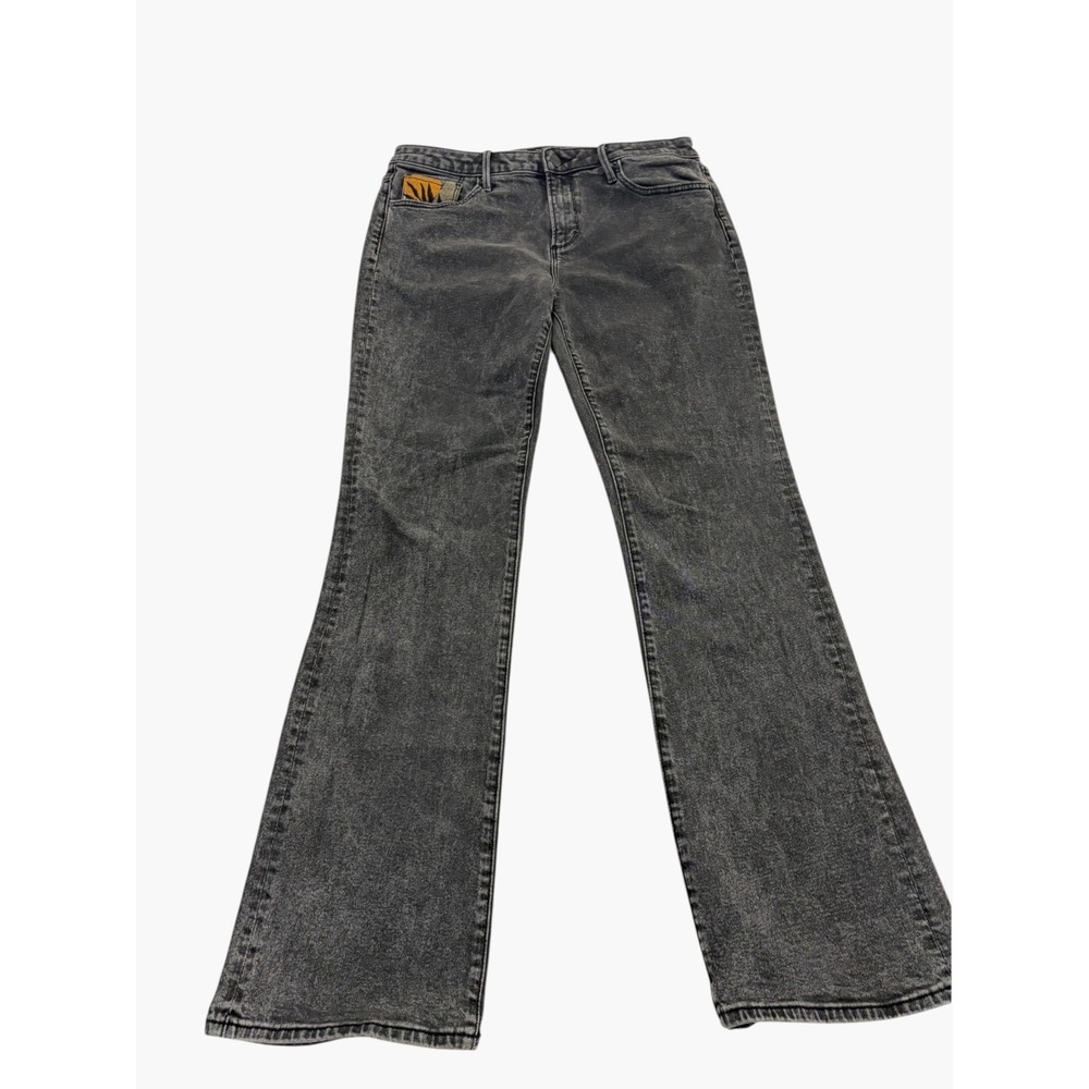Driftwood Womens Flare Jeans Size 32 Black Acid Wash Embroidered Pocket Bootcut